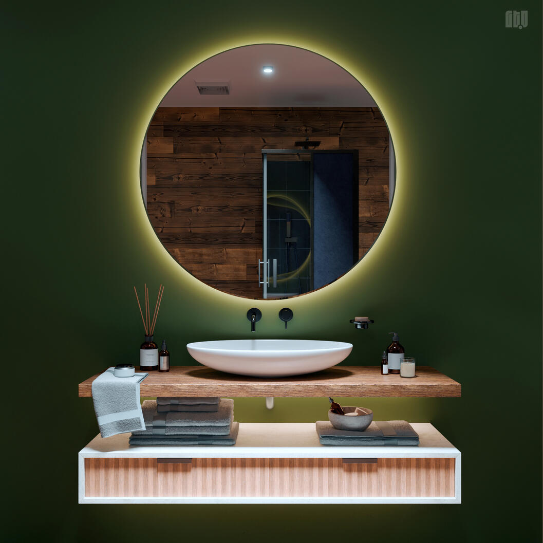 Dark Wood Bathroom Render